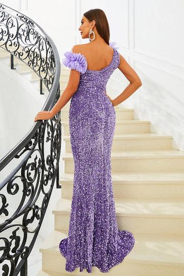 Purple Sequins Mermaid Off the Shoulder Prom Dress